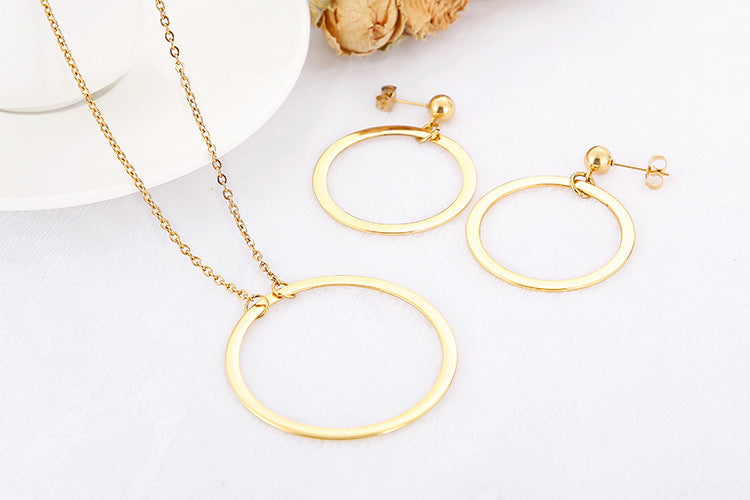 New Hollow Geometric Round Pendent Necklace Earrings Set Wholesale Gooddiy