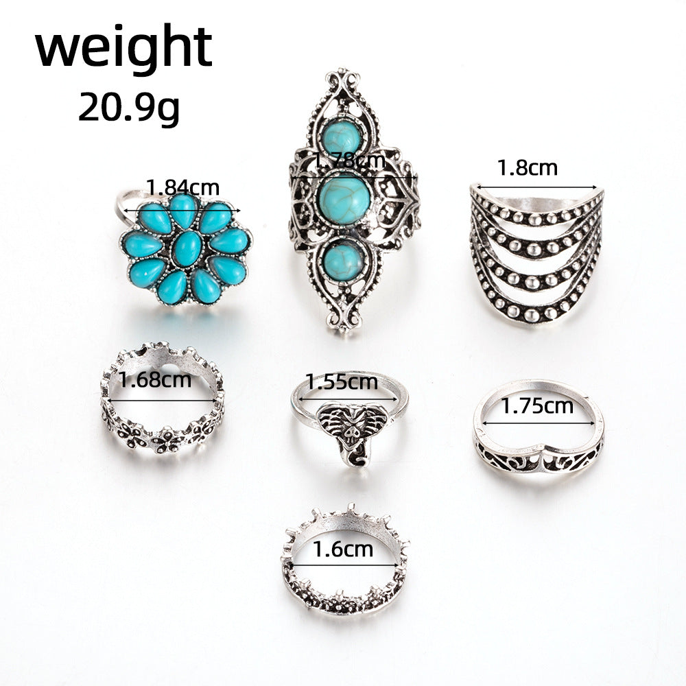 Exaggerated Ethnic Style Cool Style Leaf Round Snake Alloy Plating Inlay Turquoise Women's Rings