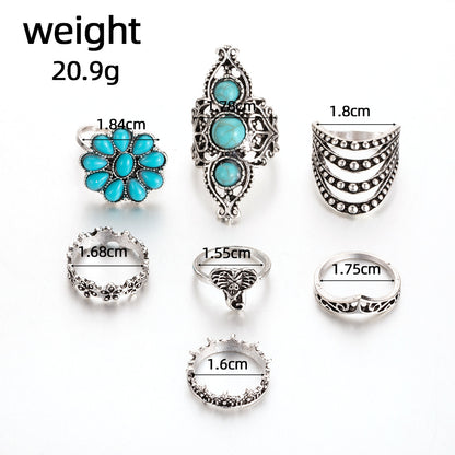 Exaggerated Ethnic Style Cool Style Leaf Round Snake Alloy Plating Inlay Turquoise Women's Rings