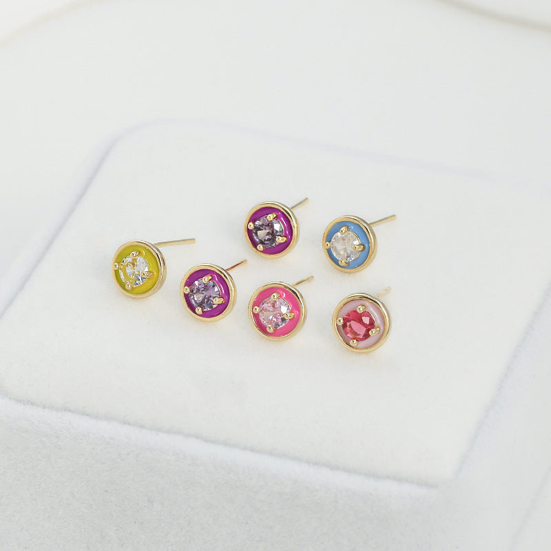 1 Set Ig Style Simple Style Round Enamel Plating Inlay Copper Zircon Ear Studs