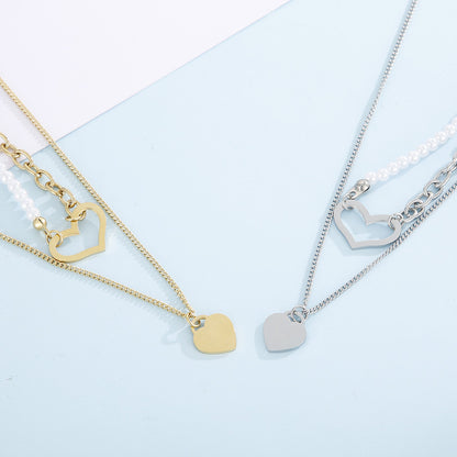 Fashion Heart Shape Titanium Steel Layered Necklaces Plating Stainless Steel Necklaces