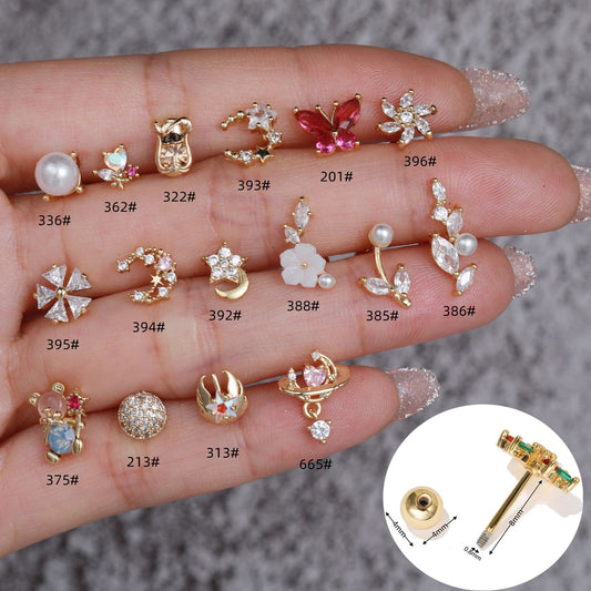 Fashion Flower Brass Plating Zircon Ear Studs 1 Piece