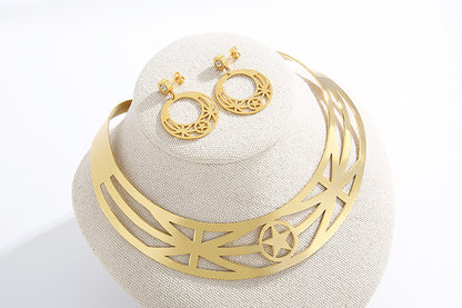New Metal Collar European And American Exaggerated Star Short Collar Earrings Set Fashion Jewelry