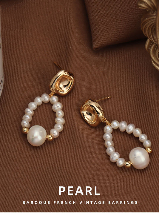 1 Pair Elegant Water Droplets Plating Freshwater Pearl Copper 18k Gold Plated Drop Earrings