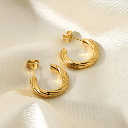 Gold-plated Stainless Steel Twisted C-shaped Hoop Earrings