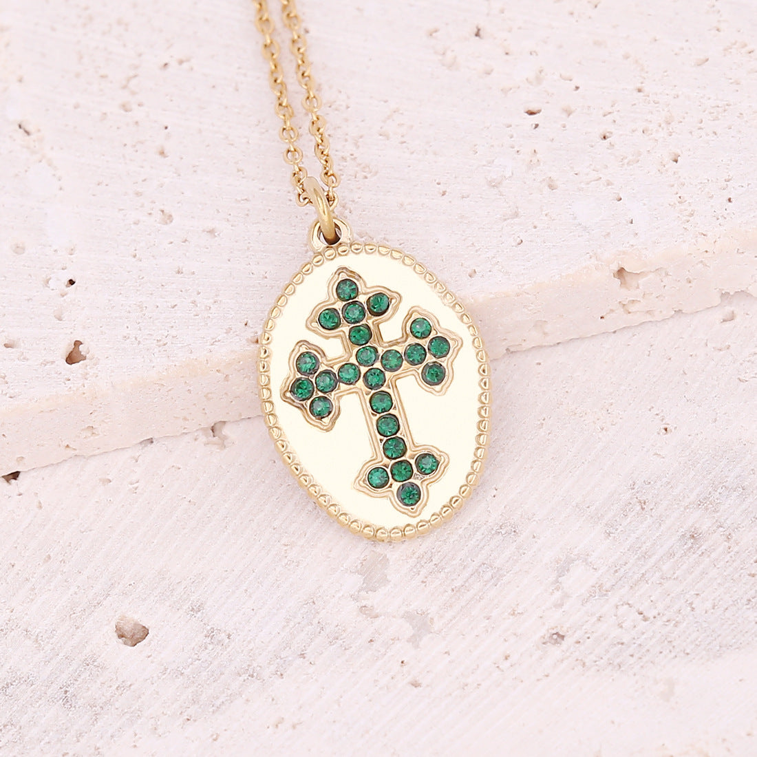 New Geometric Cross Stainless Steel Eye Necklace Drip Oil Color Zirconium Jewelry