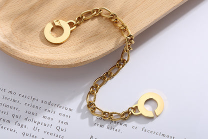 Jewelry Women's Stainless Steel Gold Circle Opening Interlocking Bracelet