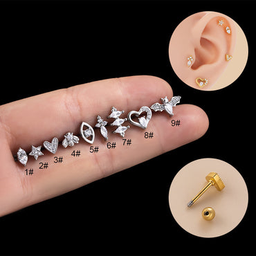 1 Piece Fashion Heart Shape Plating Inlay Stainless Steel Zircon Ear Studs