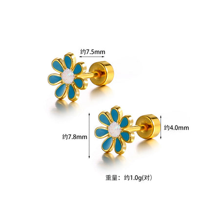 Simple Style Flower Titanium Steel No Inlaid Earrings Ear Studs