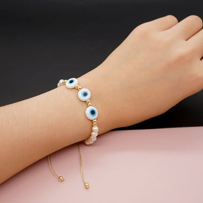 New Freshwater Pearl Glass Devil's Eye Stacking Small Bracelet