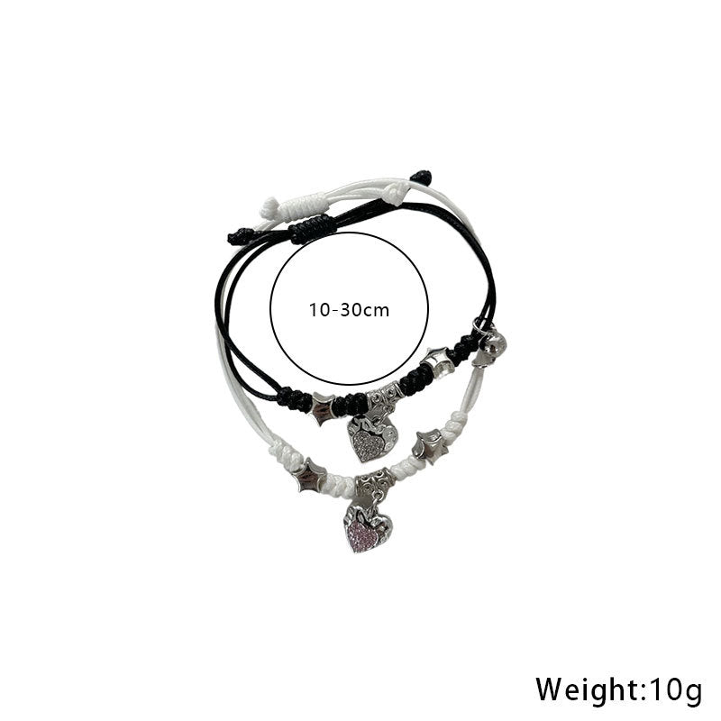 Simple Style Heart Shape Owl Lock Alloy Rope Knitting Inlay Rhinestones Women's Bracelets