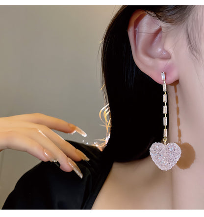 1 Pair Sweet Heart Shape Tassel Plating Copper Drop Earrings