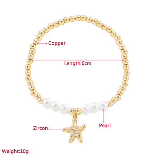 Fashion Cross Heart Shape Butterfly Copper Gold Plated Artificial Pearls Zircon Bracelets In Bulk