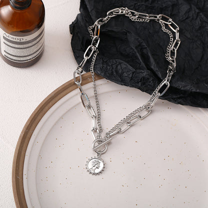 Simple Clavicle Chain Necklace Jewelry Human Head Pendant Necklace