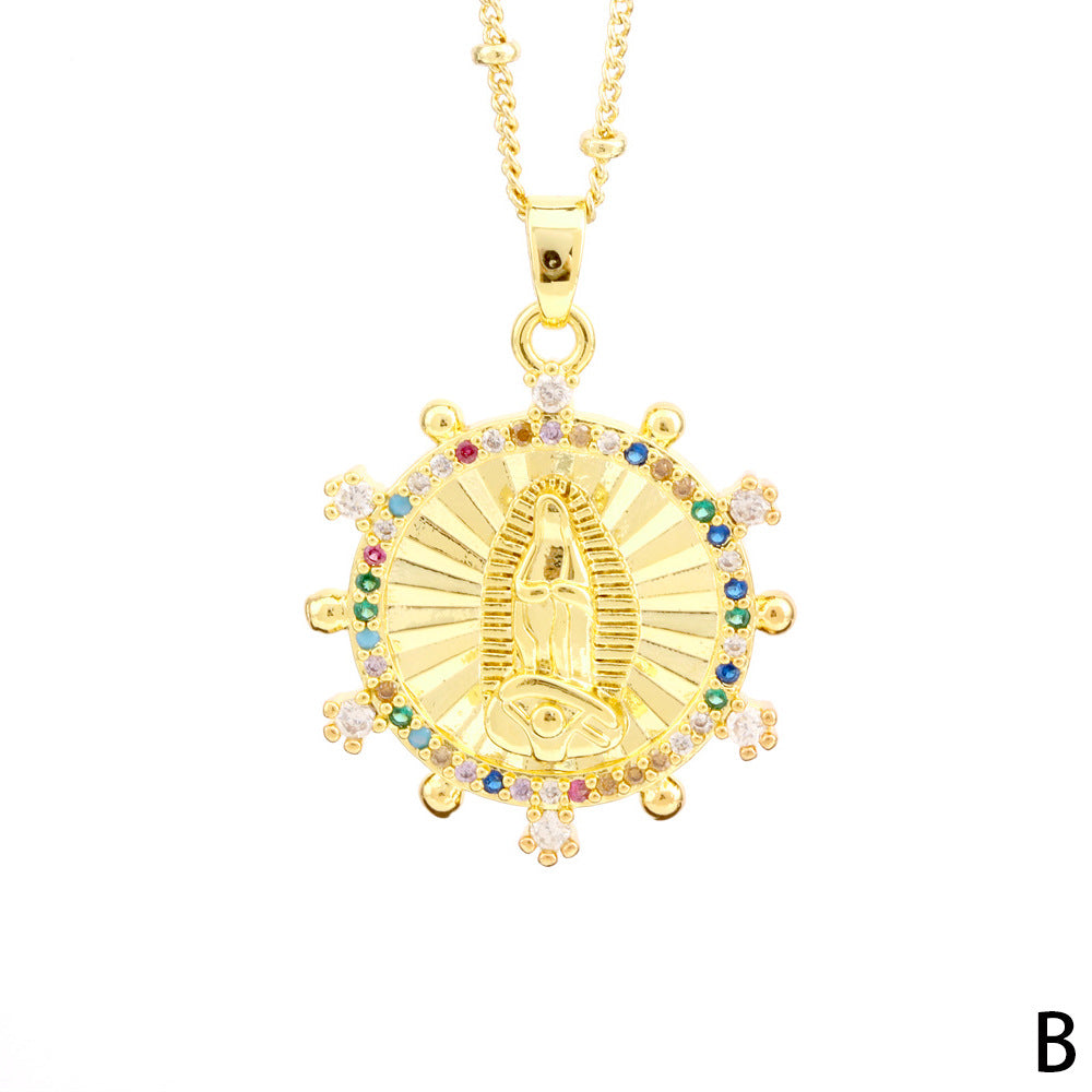 Fashion Saint Copper Plating Zircon Pendant Necklace