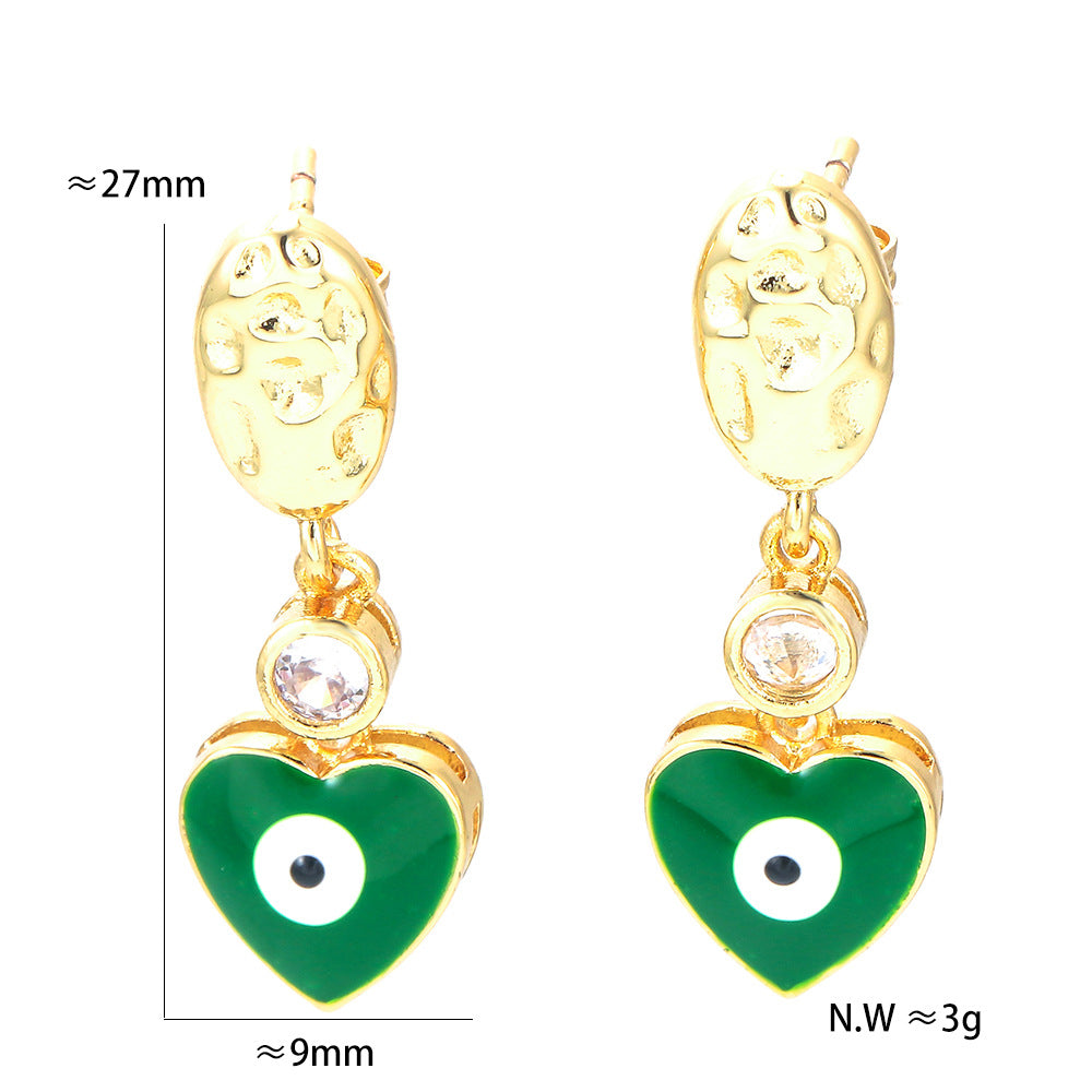 Fashion Heart Shape Eye Copper Earrings Plating Zircon Copper Earrings