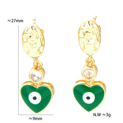 Fashion Heart Shape Eye Copper Earrings Plating Zircon Copper Earrings