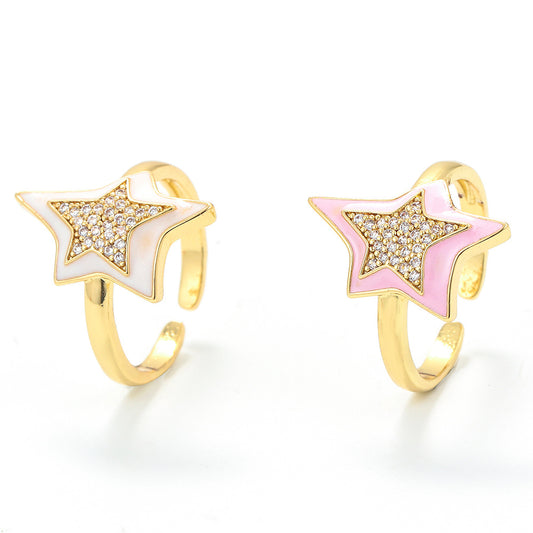 Wholesale Jewelry Drop Oil Five-pointed Star Copper Ring Gooddiy