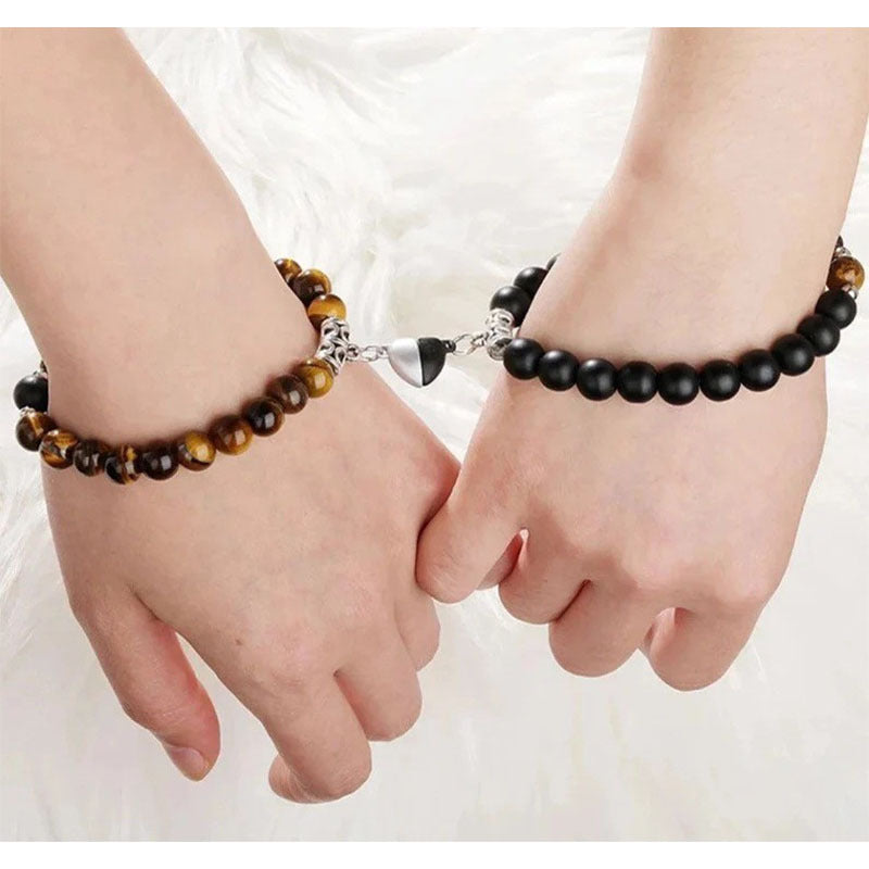 Simple Style Heart Shape Natural Stone Magnetic Material Beaded Knitting Couple Bracelets