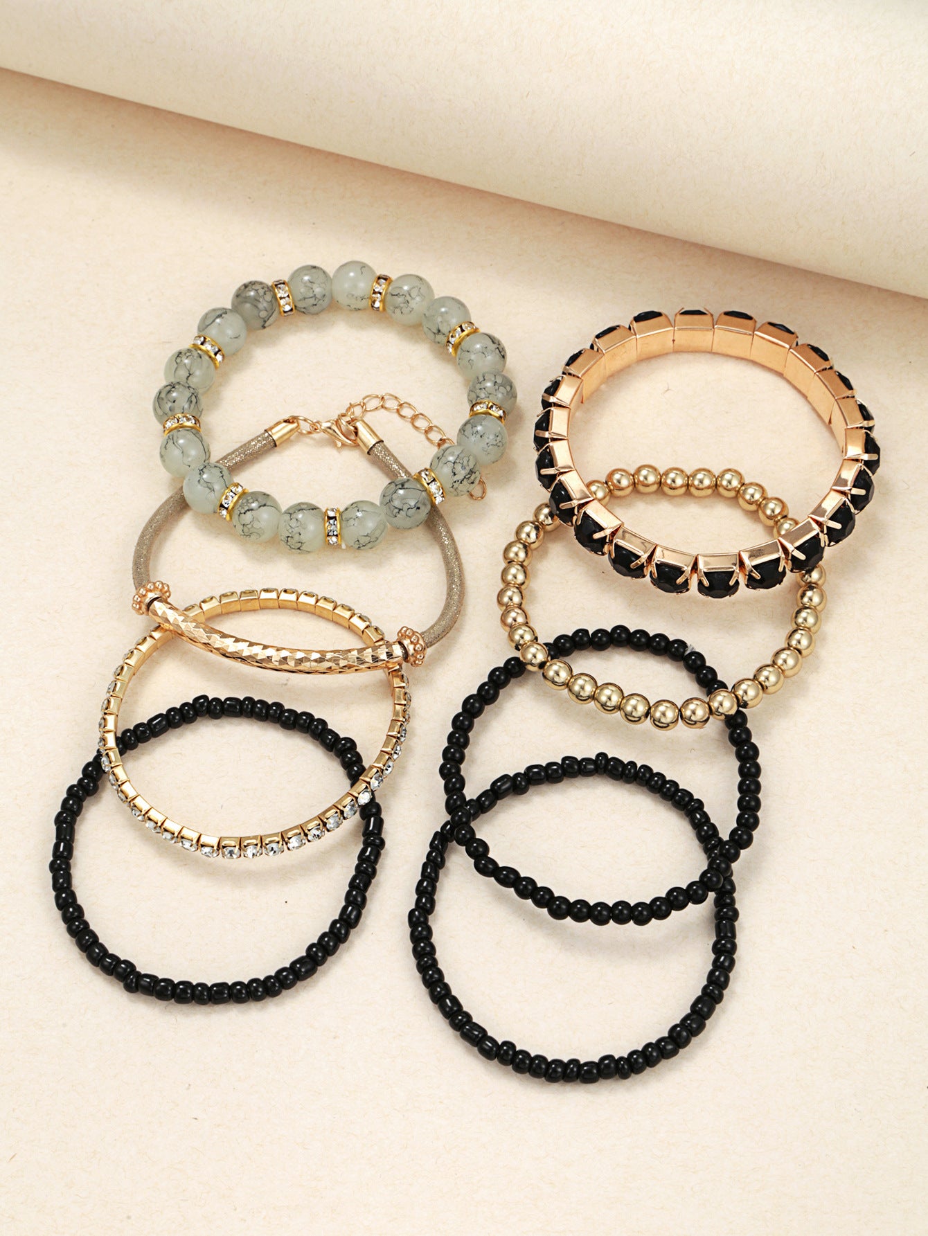 7 Pieces Fashion Geometric Glass Inlay Artificial Gemstones Unisex Bracelets