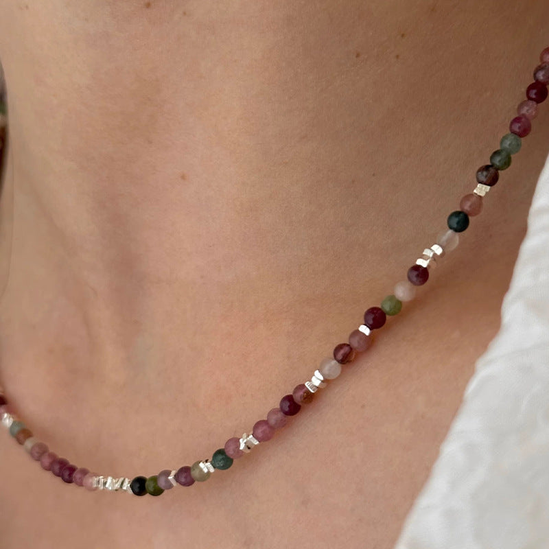 Elegant Geometric Color Block Tourmaline Sterling Silver Necklace In Bulk