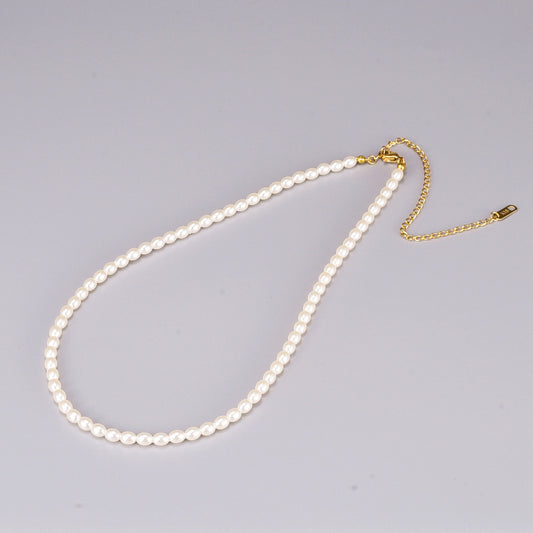 Fashion Millet Bead Titanium Steel Plated 18k Gold Clavicle Chain Necklace