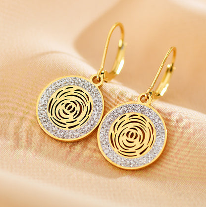 1 Pair Retro Geometric Round Copper Plating Inlay Zircon Earrings