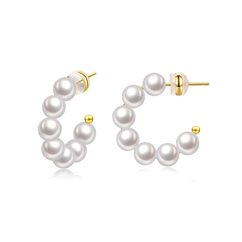 C-shaped ABS pearl earrings temperament wholesale women's  hot 15/20/30MM real gold 925 silver pin studs