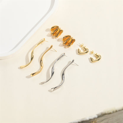 popular glossy polished face earrings female exaggerated design S-shaped bar fan-shaped love stud earrings ornament