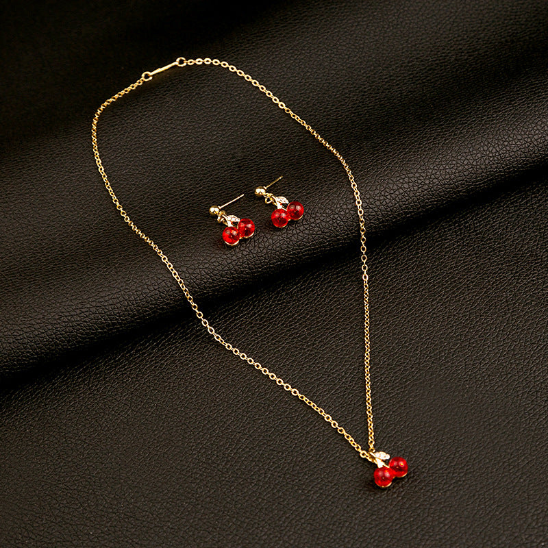 1 Set Sweet Cherry Alloy Women's Earrings Necklace