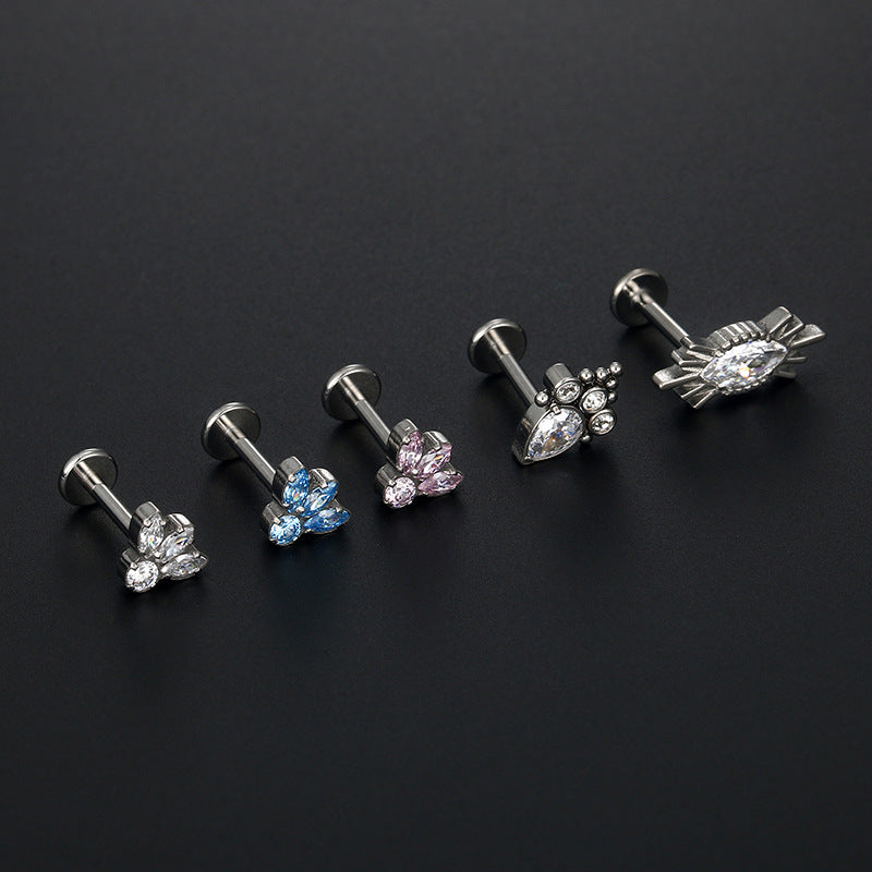 Fashion Flower Titanium Steel Plating Zircon Lip Stud 1 Piece