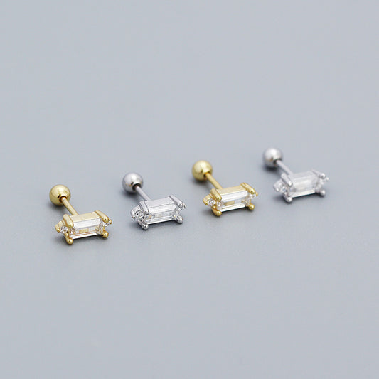 Fashion Square Sterling Silver Plating Inlay Zircon Ear Studs 1 Pair