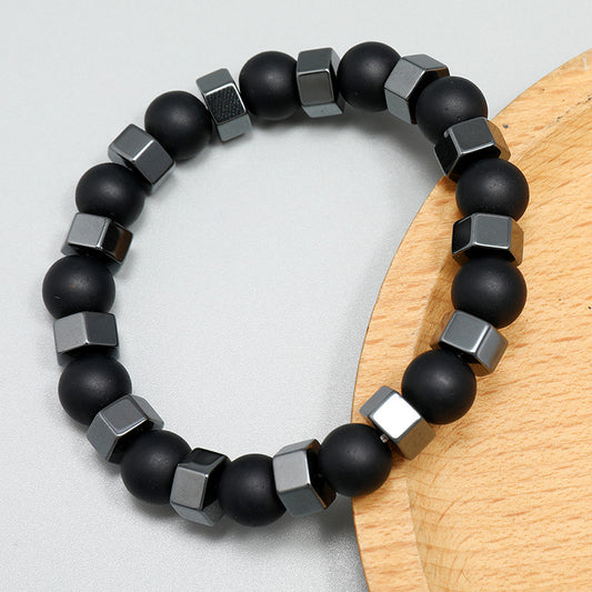 Fashion Men's Jewelry Beaded Bracelet Retro Black Gallstone Stretch Bracelet