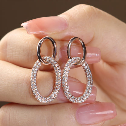 1 Pair Sweet Oval Inlay Copper Artificial Gemstones Earrings