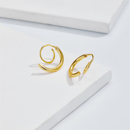 New Simple Spiral Double Circle Personality Earrings Brass Plating 14K Real Gold Fashion Wrap Earrings