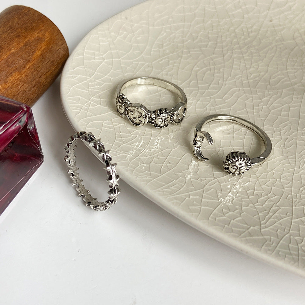 Wholesale Jewelry Retro Star And Moon 7-piece Set Ring Gooddiy