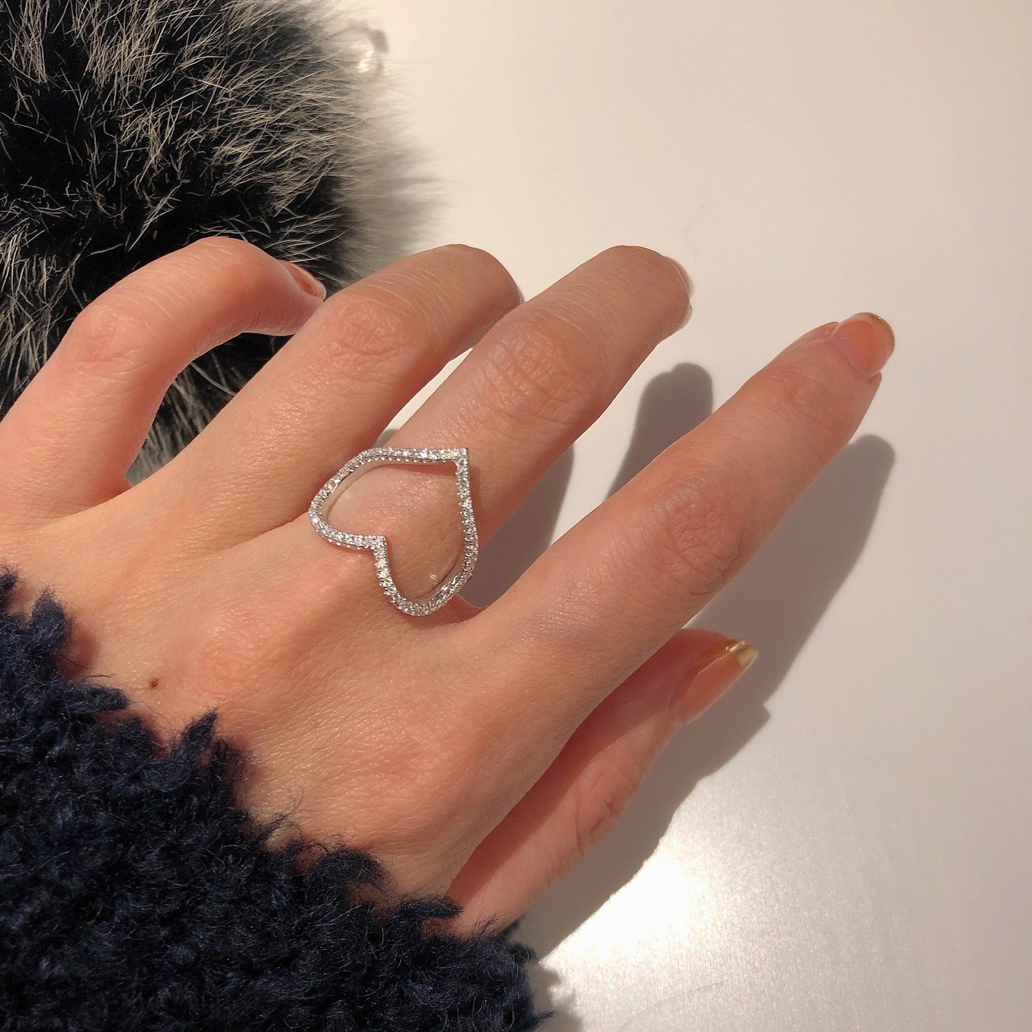 Internet Celebrity Same Style Niche Designer Sweet Gift Internet Celebrity Versatile Personality Love Heart-shaped Ring Women's Full Diamond Loose Ring