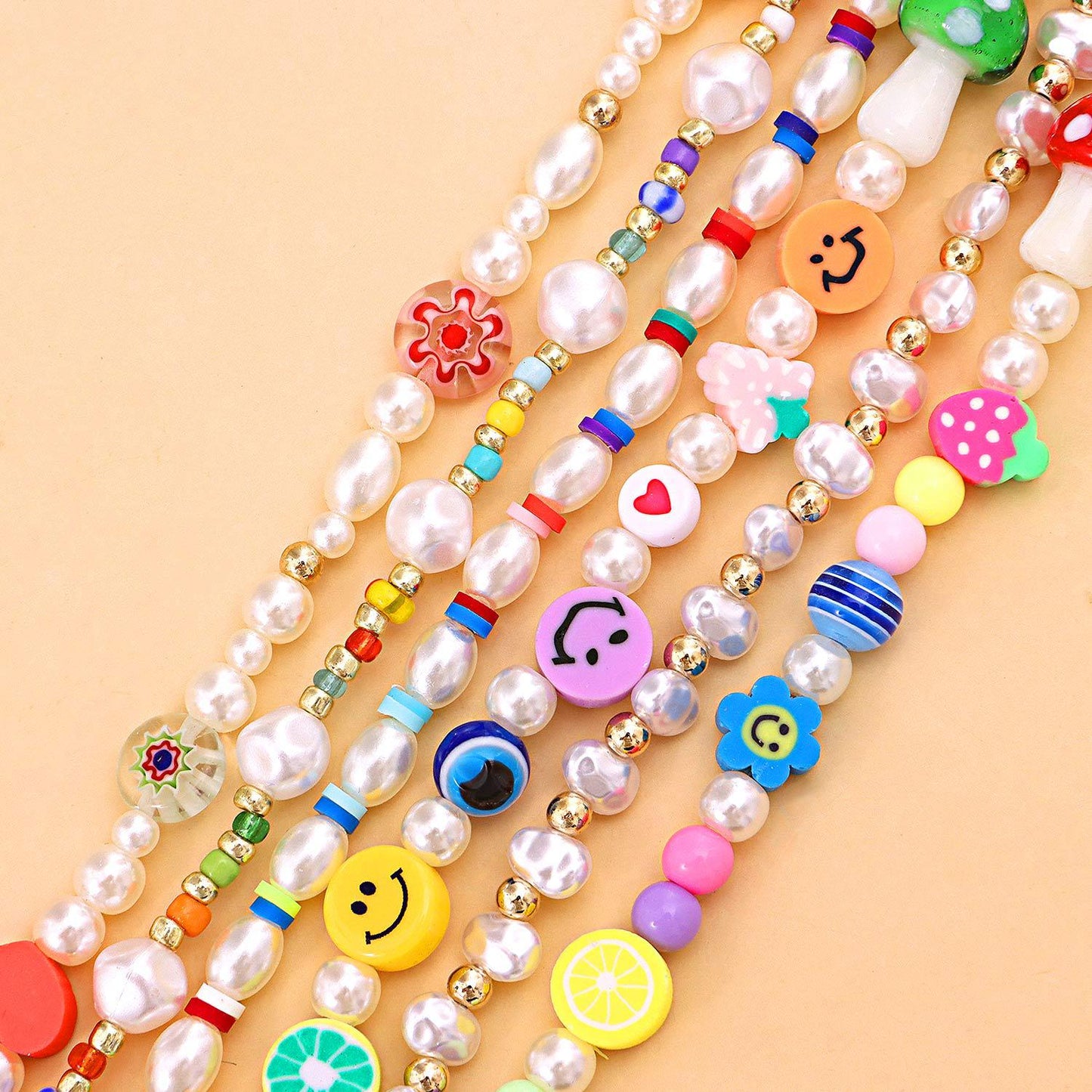 Ethnic Style Fruit Smiley Face Mixed Materials Beaded Necklace
