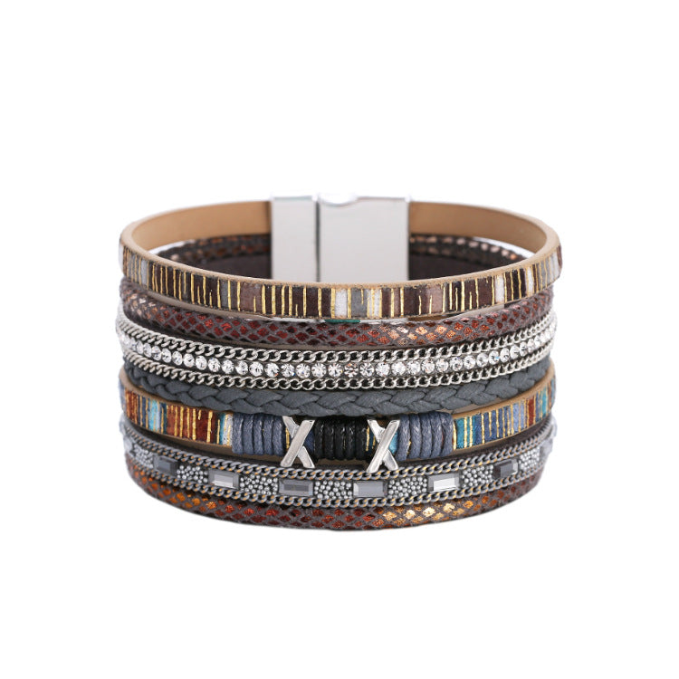 Bohemian Wide-brimmed Color Woven Multilayer Leather Bracelet Wholesale
