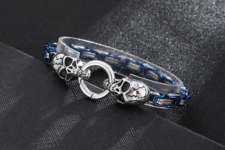 New Hip-hop Pattern Chain Skull Head Titanium Steel Hollow Thick Bracelet