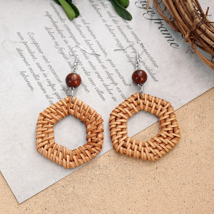 1 Pair Fashion Geometric Alloy Natural Rattan Wood Handmade Women's Drop Earrings