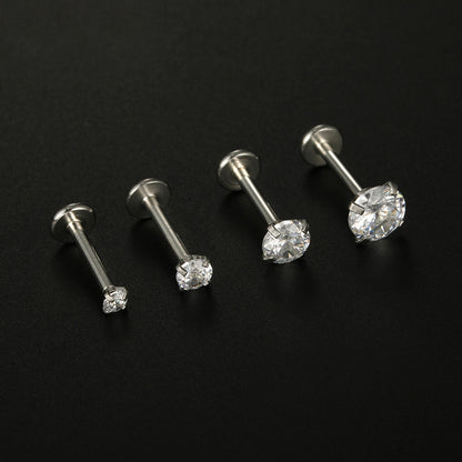 Fashion Round Stainless Steel Inlay Zircon Lip Stud