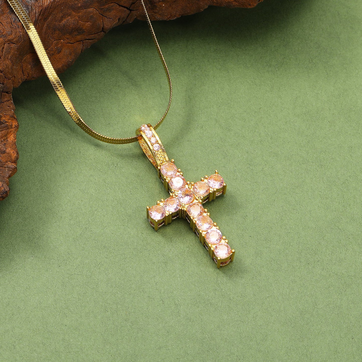 Titanium Steel Vintage Style Cross Plating Inlay Rhinestones Pendant Necklace