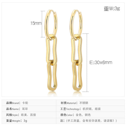 European And American Temperament Long Tassel Stainless Steel Earrings