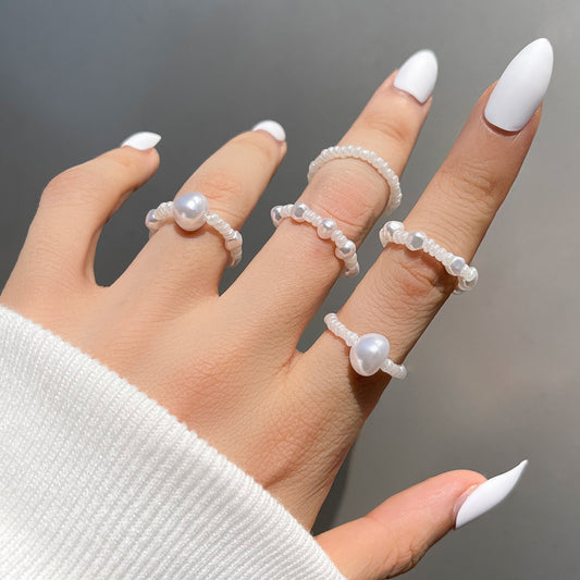 Wholesale Simple Pearl Beads Ring Five-piece Set Gooddiy