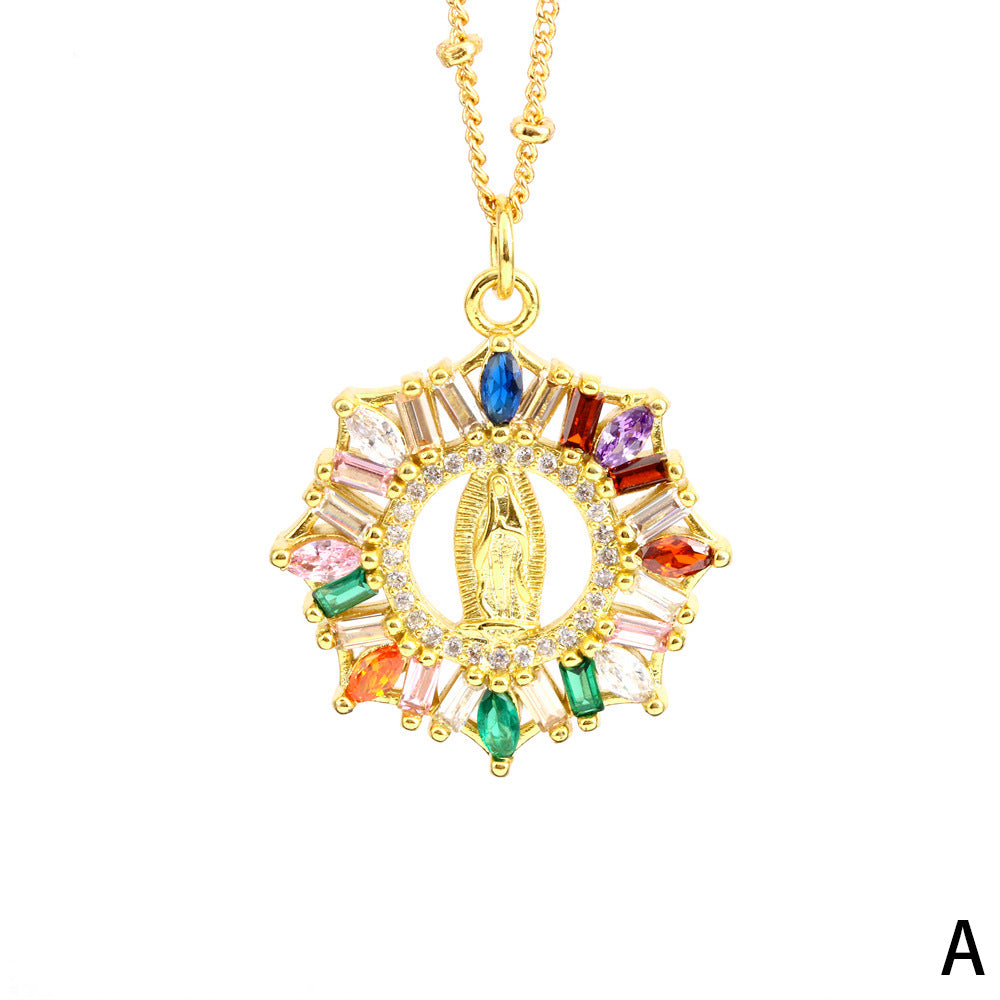 Fashion Saint Copper Plating Zircon Pendant Necklace