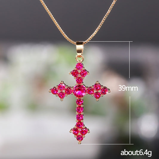 European And American Fashion Cross Zircon Copper Necklace