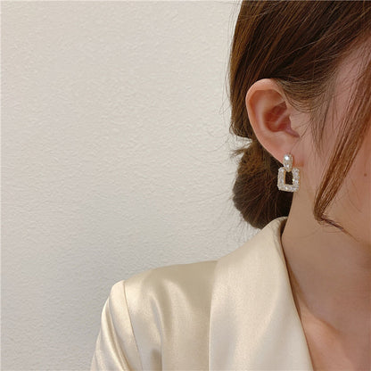 S925 Silver Needle Temperament Simple Square Geometric Fashion Super Flash Personality Earrings