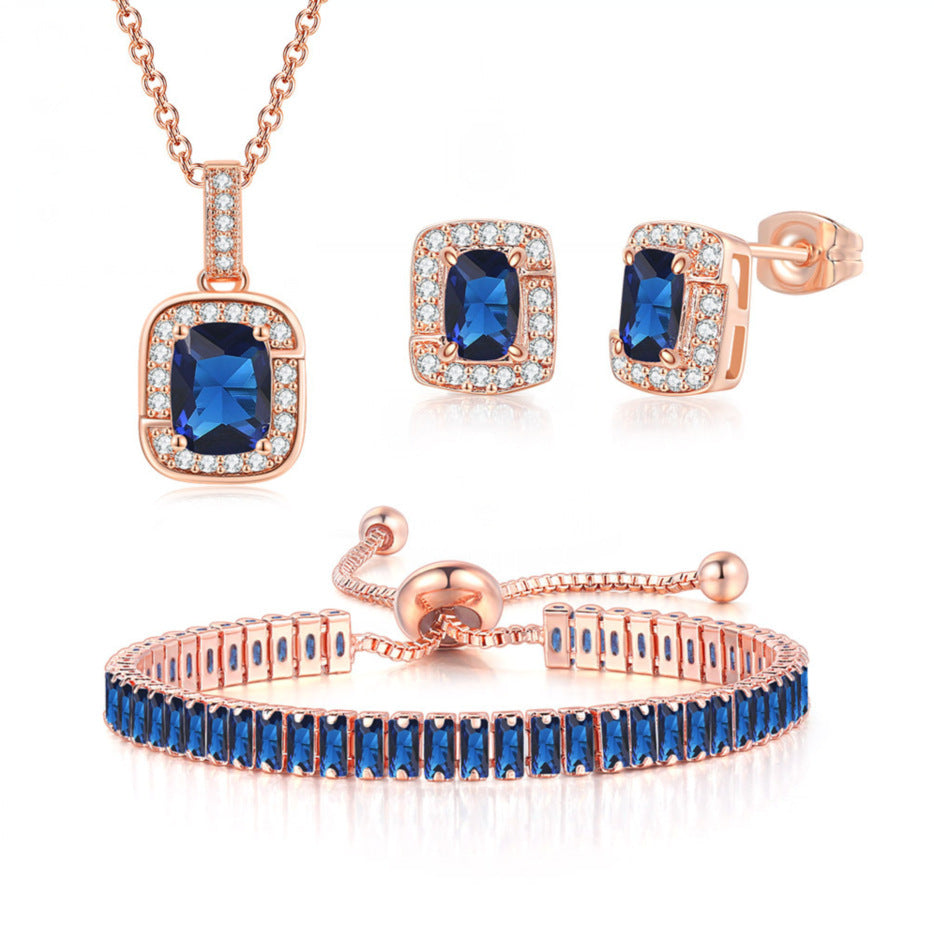 Fashion Square Copper Inlay Zircon Bracelets Earrings Necklace