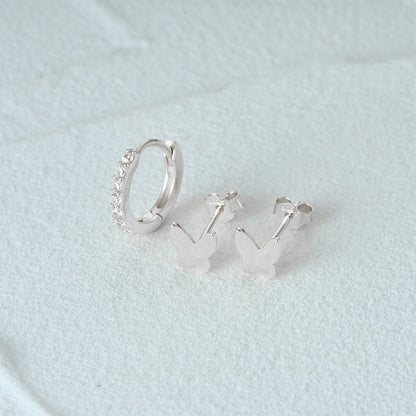 1 Set Simple Style Star Butterfly Plating Sterling Silver Hoop Earrings Ear Studs